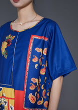 Load image into Gallery viewer, Ethnic Style Blue Oversized Print Silk Dresses Summer