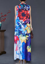 Load image into Gallery viewer, Ethnic Style Peacock Blue Mandarin Collar Print Cotton Dresses Sleeveless