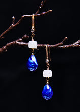 Load image into Gallery viewer, Ethnic Style Peacock Blue Water Droplet Gem Stone Drop Earrings