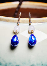 Load image into Gallery viewer, Ethnic Style Peacock Blue Water Droplet Gem Stone Drop Earrings