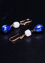 Load image into Gallery viewer, Ethnic Style Peacock Blue Water Droplet Gem Stone Drop Earrings