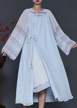 Load image into Gallery viewer, Ethnic Style Sky Blue Oversized Lace Up Chiffon Dress Summer