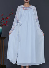 Load image into Gallery viewer, Ethnic Style Sky Blue Oversized Lace Up Chiffon Dress Summer