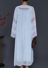 Load image into Gallery viewer, Ethnic Style Sky Blue Oversized Lace Up Chiffon Dress Summer