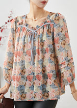 Load image into Gallery viewer, Fashion Apricot Square Collar Floral Print Chiffon Top Bracelet Sleeve