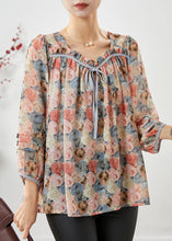 Load image into Gallery viewer, Fashion Apricot Square Collar Floral Print Chiffon Top Bracelet Sleeve