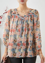 Load image into Gallery viewer, Fashion Apricot Square Collar Floral Print Chiffon Top Bracelet Sleeve