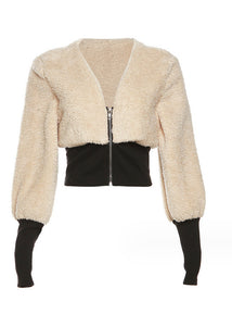 Fashion Apricot Zip Up Patchwork Faux Fur Jacket Fall