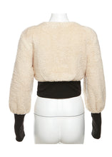 Load image into Gallery viewer, Fashion Apricot Zip Up Patchwork Faux Fur Jacket Fall