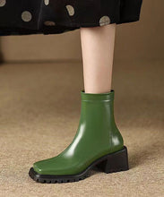 Load image into Gallery viewer, Fashion Army Green Zippered Chunky Heel Boots Sheepskin