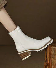 Load image into Gallery viewer, Fashion Army Green Zippered Chunky Heel Boots Sheepskin