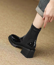 Load image into Gallery viewer, Fashion Army Green Zippered Chunky Heel Boots Sheepskin