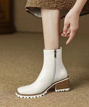 Load image into Gallery viewer, Fashion Army Green Zippered Chunky Heel Boots Sheepskin