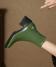 Load image into Gallery viewer, Fashion Army Green Zippered Chunky Heel Boots Sheepskin