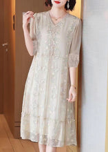 Load image into Gallery viewer, Fashion Beige Embroidered Lace Ruffled Silk Dresses Half Sleeve