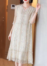 Load image into Gallery viewer, Fashion Beige Embroidered Lace Ruffled Silk Dresses Half Sleeve