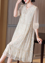 Load image into Gallery viewer, Fashion Beige Embroidered Lace Ruffled Silk Dresses Half Sleeve