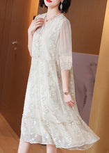 Load image into Gallery viewer, Fashion Beige Embroidered Lace Ruffled Silk Dresses Half Sleeve