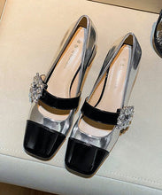 Load image into Gallery viewer, Fashion Beige Zircon Splicing Faux Leather Buckle Strap High Heels