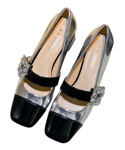 Fashion Beige Zircon Splicing Faux Leather Buckle Strap High Heels