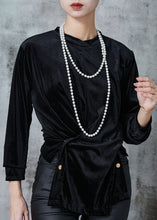 Load image into Gallery viewer, Fashion Black Asymmetrical Silm Fit Silk Velour Shirts Spring