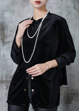 Load image into Gallery viewer, Fashion Black Asymmetrical Silm Fit Silk Velour Shirts Spring