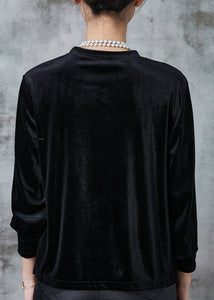 Fashion Black Asymmetrical Silm Fit Silk Velour Shirts Spring