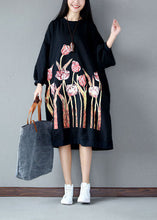 Load image into Gallery viewer, Fashion Black O-Neck Oversized Print Cotton Sweatshirt Dress Spring