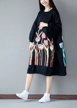 Load image into Gallery viewer, Fashion Black O-Neck Oversized Print Cotton Sweatshirt Dress Spring