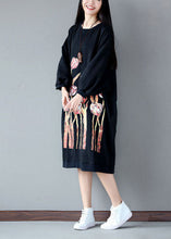 Load image into Gallery viewer, Fashion Black O-Neck Oversized Print Cotton Sweatshirt Dress Spring