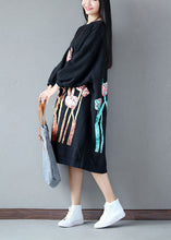 Load image into Gallery viewer, Fashion Black O-Neck Oversized Print Cotton Sweatshirt Dress Spring