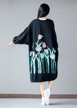 Load image into Gallery viewer, Fashion Black O-Neck Oversized Print Cotton Sweatshirt Dress Spring