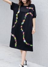 Load image into Gallery viewer, Fashion Black O Neck Print Nail Bead Cotton Dress Summer