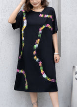 Load image into Gallery viewer, Fashion Black O Neck Print Nail Bead Cotton Dress Summer