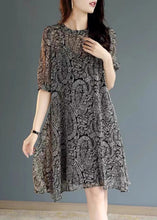 Load image into Gallery viewer, Fashion Black Oversized Print Chiffon Tea Dress Summer