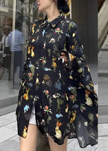 Load image into Gallery viewer, Fashion Black Peter Pan Collar Print Button Chiffon Shirt Long Sleeve