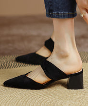 Load image into Gallery viewer, Fashion Black Pointed Toe Chunky Heel Slide Sandals