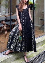 Load image into Gallery viewer, Fashion Black Print Wrinkled Patchwork Cotton Dresses Summer