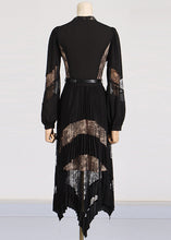 Load image into Gallery viewer, Fashion Black V Neck Lace Patchwork Floral Maxi Dresses Puff Sleeve