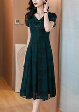 Load image into Gallery viewer, Fashion Blackish Green V Neck Embroidered Chiffon Long Dress Summer