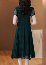 Load image into Gallery viewer, Fashion Blackish Green V Neck Embroidered Chiffon Long Dress Summer