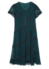 Load image into Gallery viewer, Fashion Blackish Green V Neck Embroidered Chiffon Long Dress Summer