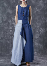 Load image into Gallery viewer, Fashion Blue Asymmetrical Patchwork Backless Denim Dress Summer