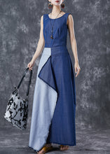 Load image into Gallery viewer, Fashion Blue Asymmetrical Patchwork Backless Denim Dress Summer