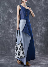 Load image into Gallery viewer, Fashion Blue Asymmetrical Patchwork Backless Denim Dress Summer