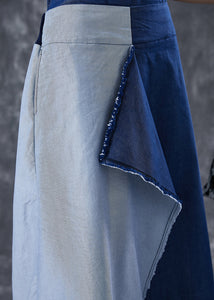 Fashion Blue Asymmetrical Patchwork Backless Denim Dress Summer