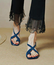 Load image into Gallery viewer, Fashion Blue Cross Strap Splicing Chunky Genuine Suede surface Sandals