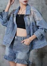 Load image into Gallery viewer, Fashion Blue Hollow Out Pockets Denim Coats Spring