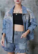 Load image into Gallery viewer, Fashion Blue Hollow Out Pockets Denim Coats Spring