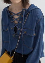 Load image into Gallery viewer, Fashion Blue Hooded Lace Up Denim Shirt Tops Long Sleeve